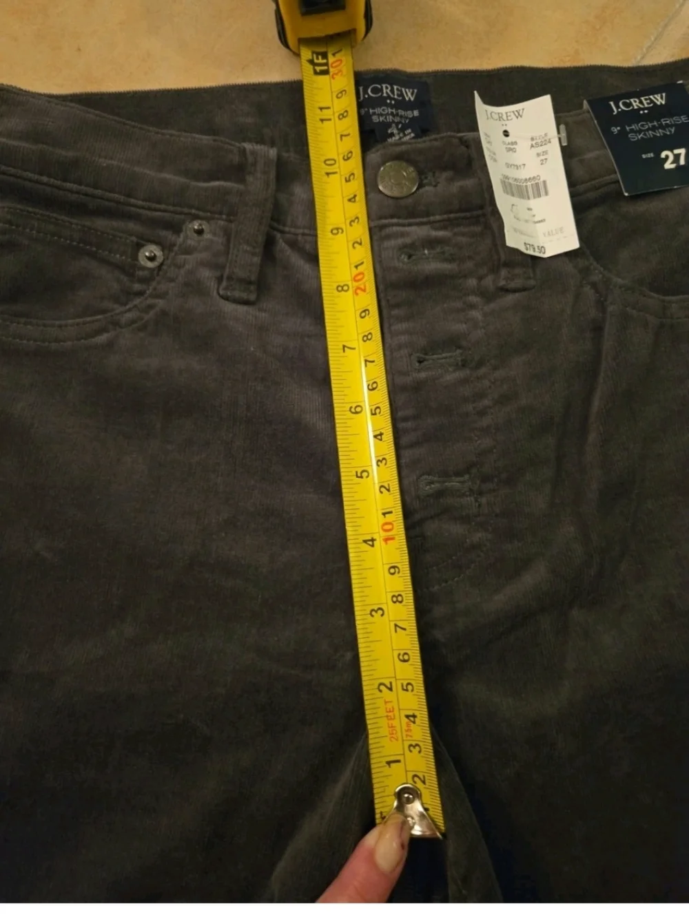 J Crew Women’s 9" High-Rise Gray Corduroy Skinny Jeans Size 27 NWT - Picture 10 of 12